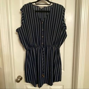 Sleeveless Navy Vertical Stripe Jumpsuit